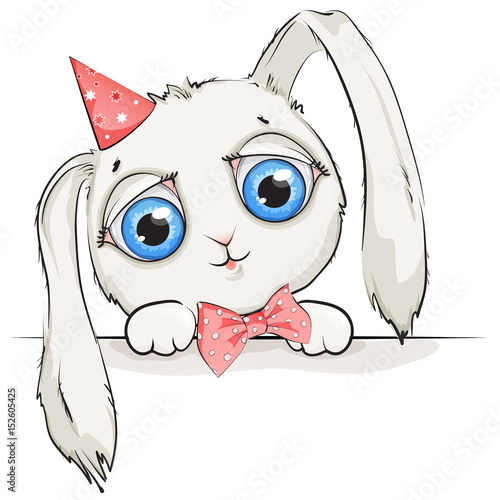 Download Cute cartoon rabbit with big eyes on white background ...
