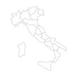 Map of Italy divided into 20 administrative regions. White land and black outline borders. Simple flat vector illustration.