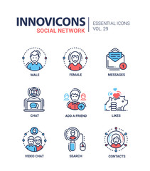 Social Network - modern vector line icons set