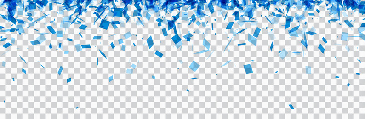 checkered banner with blue confetti.