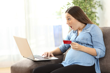 Wall Mural - Amazed pregnant woman buying on line