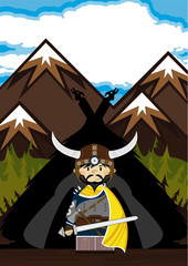 Canvas Print - Cartoon Viking Warrior at Hut