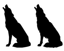 Silhouettes Howl A Wolf Or A Dog. Isolated Objects, Vector Illustration