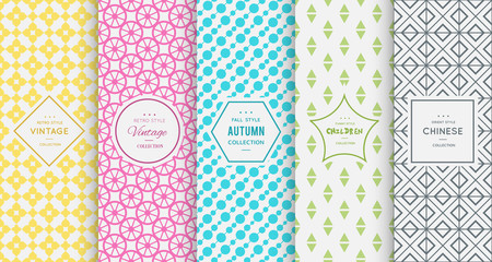 Wall Mural - pastel retro different vector seamless patterns