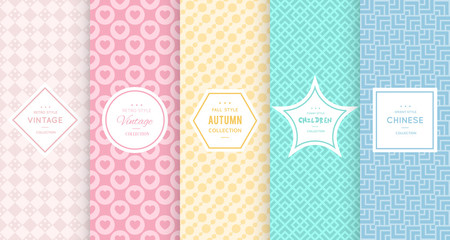 Wall Mural - pastel retro different vector seamless patterns