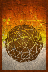 Wall Mural - wireframe polygonal element. 3d sphere with lines. grunge concrete texture