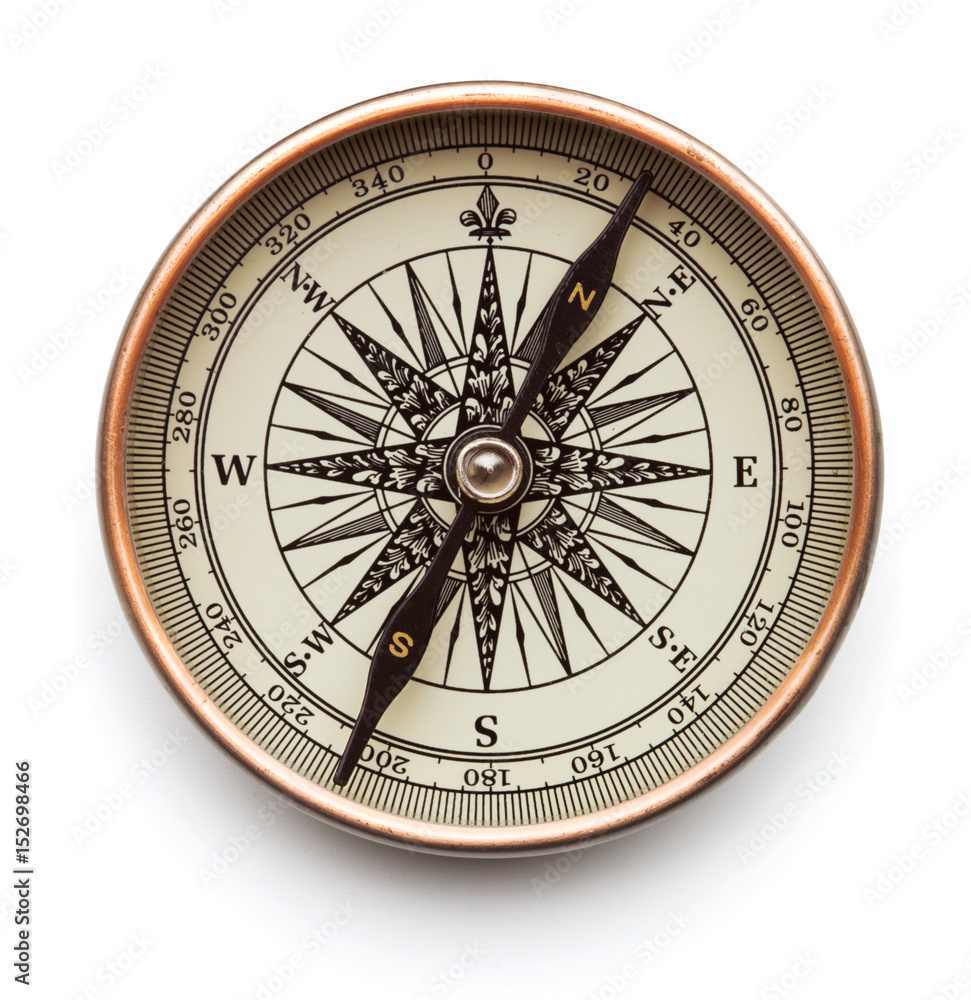 antique compass close up isolated on white background - obrazy, fototapety, plakaty 