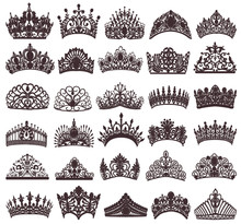 Illustration Set Of Silhouettes Of Ancient Crowns, Tiaras, Tiara