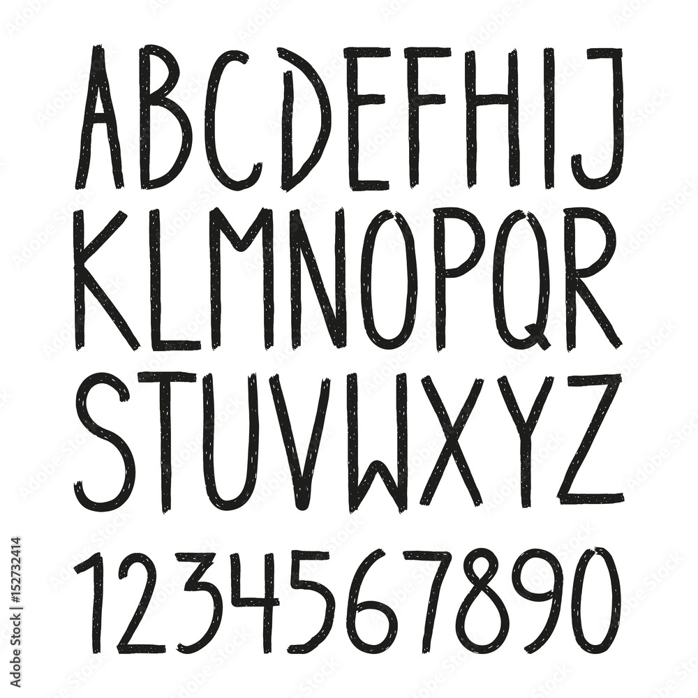 Hand drawn hipster vintage letters and numbers font. marker lettering.  Grunge font, Sans serif. Vector design. Isolated on white background.  alphabet written with ink, brush. calligraphy, lettering Stock Vector |  Adobe Stock, image size:1000x1000