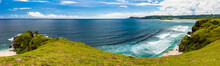 Panoramic View Of The Azure Bay With .rocky Coast And Green Pasture Slope, Indonesia