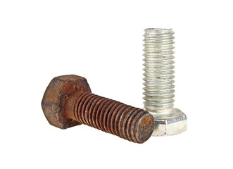 Poster - New and rusty bolt on a white background