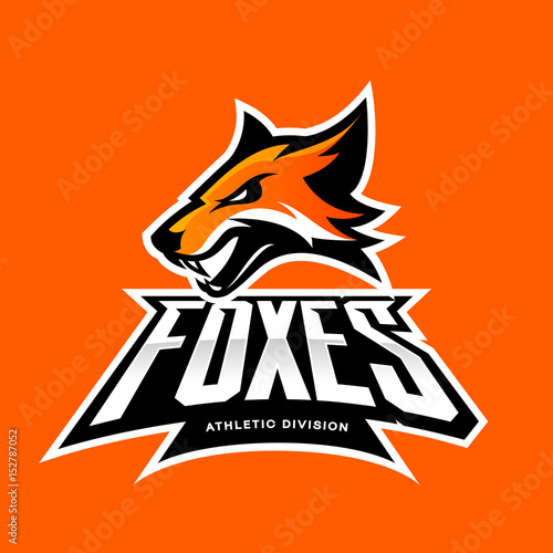 Furious Fox Sport Club Vector Logo Concept Isolated On Orange Background Modern Professional Team Badge Mascot Design Premium Quality Wild Animal Athletic Division T Shirt Tee Print Illustration Stock Vector Adobe Stock