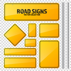 Wall Mural - road yellow traffic sign. blank board with place for text.mockup. isolated information sign. directi