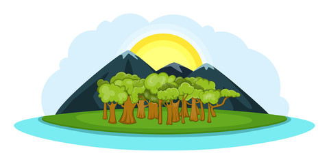 Nature landscape banner horizontal, cartoon style