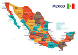 Fototapeta Mapy - Mexico - map and flag – illustration