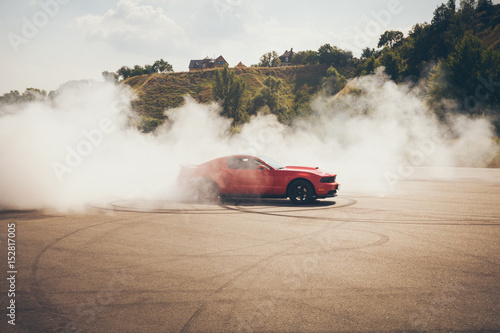 Cuadros en Lienzo Blured car drifting, motion blur drift