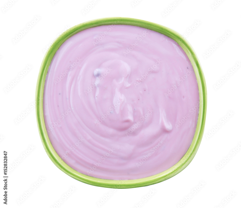 Bowl of tasty yogurt on white background