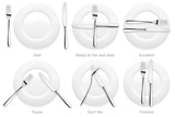 Fototapeta  - dining etiquette. Signs for the waiter, location of cutlery in different situations