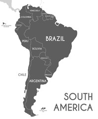 Wall Mural - Political South America Map vector illustration isolated on white background. Editable and clearly labeled layers.