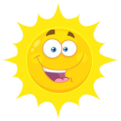  Happy Yellow Sun Cartoon Emoji Face Character With Expression. Illustration Isolated On White Background