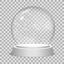 Christmas Snow Globe On Transparent Background.  Vector Illustration.
