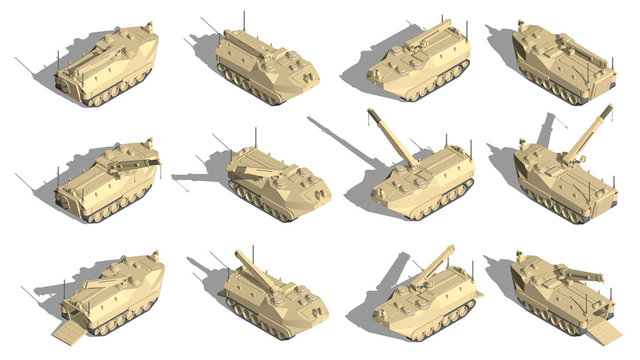 Military Transportation isometric vector.assault amphibian vehicle recovery model.