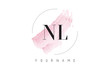 NL N L Watercolor Letter Logo Design with Circular Brush Pattern.