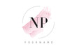 NP N P Watercolor Letter Logo Design with Circular Brush Pattern.