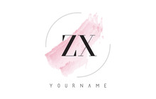 ZX Z X Watercolor Letter Logo Design With Circular Brush Pattern.