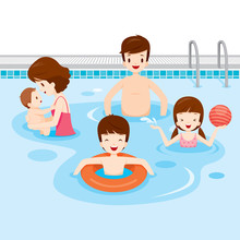 Family Relaxing In Swimming Pool, Healthy, Exercise, Sport, Activity, Body, Vacations, Holiday, Relationship
