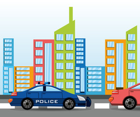 Sticker - cars transiting for the city, vector illustration