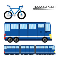 Sticker - bicycle, bus, and train transportation set icon flat, vector illustration