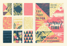 Set Of Summer Background Templates. Design Elements For Poster, Brochure, Card, Cover, Flyer, Web And Other Users.
