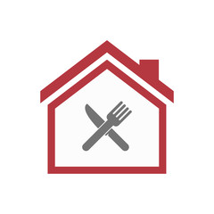 Poster - Isolated house with a knife and a fork