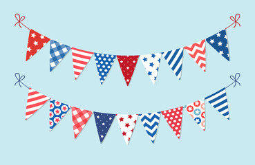 Cute USA festive bunting flags in traditional colors ideal as american holidays banner