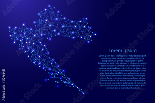 Cuadros en Lienzo Map of Croatia from polygonal blue lines and glowing stars vector illustration