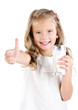 © svetamart - Smiling little girl with glass of milk and finger up