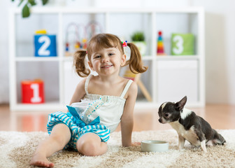 Wall Mural - Lovely little child girl and her pet dog