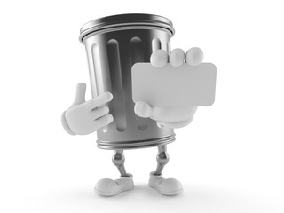 Wall Mural - Trash can character holding blank business card