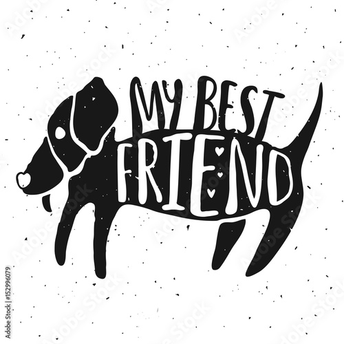 Fotografie, Obraz Trendy hand drawn style hipster vector illustration, typography poster with dog