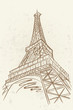 vector sketch of Eifel tower. Paris, France. Retro style.