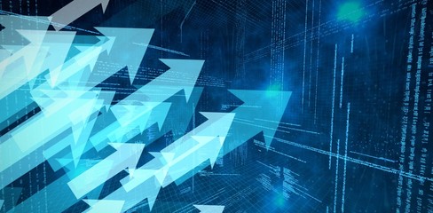 Composite image of shiny arrows on black background