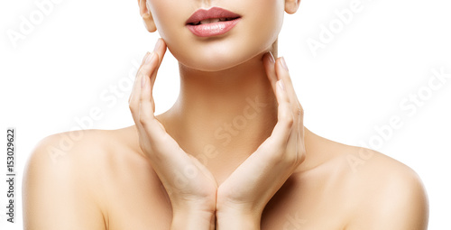 Fotografia, Obraz  Skin Care Beauty, Woman Lips and Hands Skincare, Healthy Body, White Background