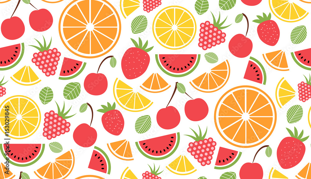 Colorful vector summer seamless pattern with fruits illustration ...