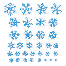 Set Of Different Hand-drawn Snowflakes