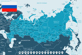 Fototapeta Mapy - Russia - map and flag – illustration