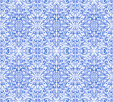 Seamless Blue Damask Pattern On A White Background.