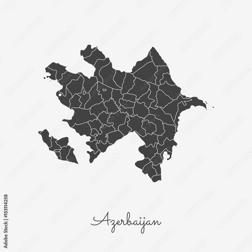 Azerbaijan Region Map Grey Outline On White Background Detailed Map