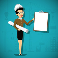 Wall Mural - Female engineer architect holding blank clipboard.