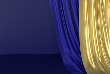 Gold and blue drapery on a blue background